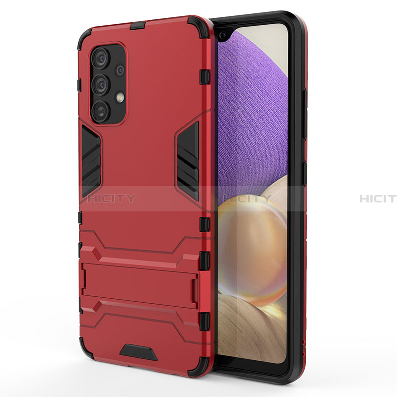 Custodia Silicone e Plastica Opaca Cover con Supporto T01 per Samsung Galaxy A32 5G Rosso