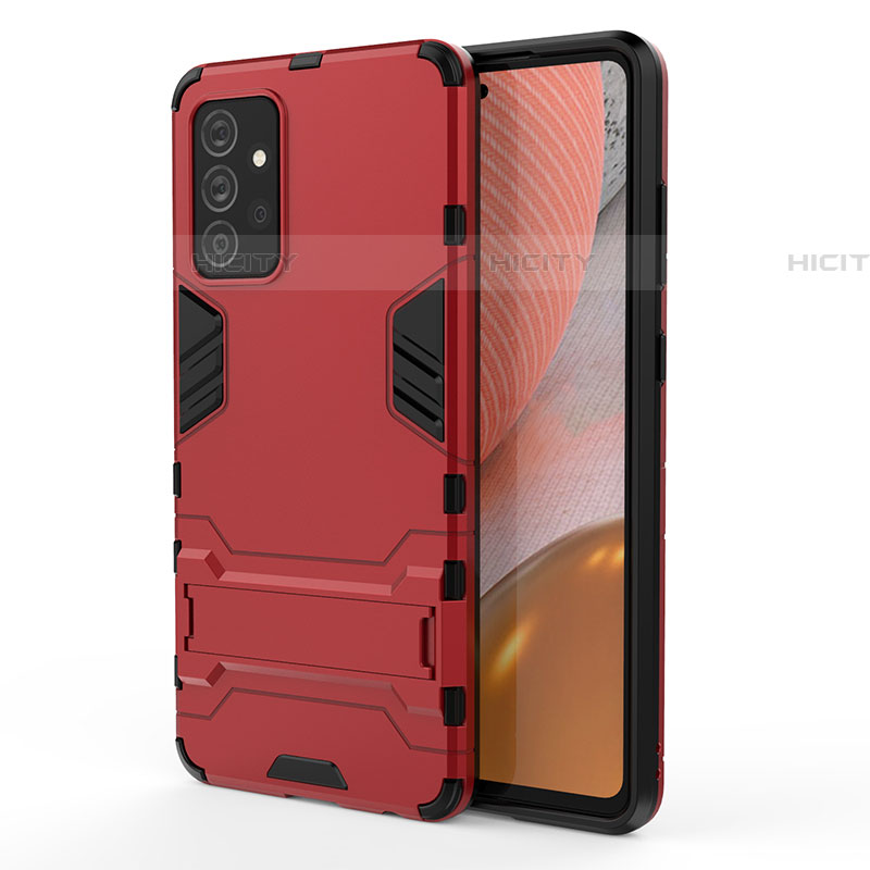 Custodia Silicone e Plastica Opaca Cover con Supporto T01 per Samsung Galaxy A72 4G Rosso