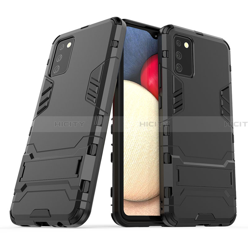 Custodia Silicone e Plastica Opaca Cover con Supporto T01 per Samsung Galaxy F02S SM-E025F