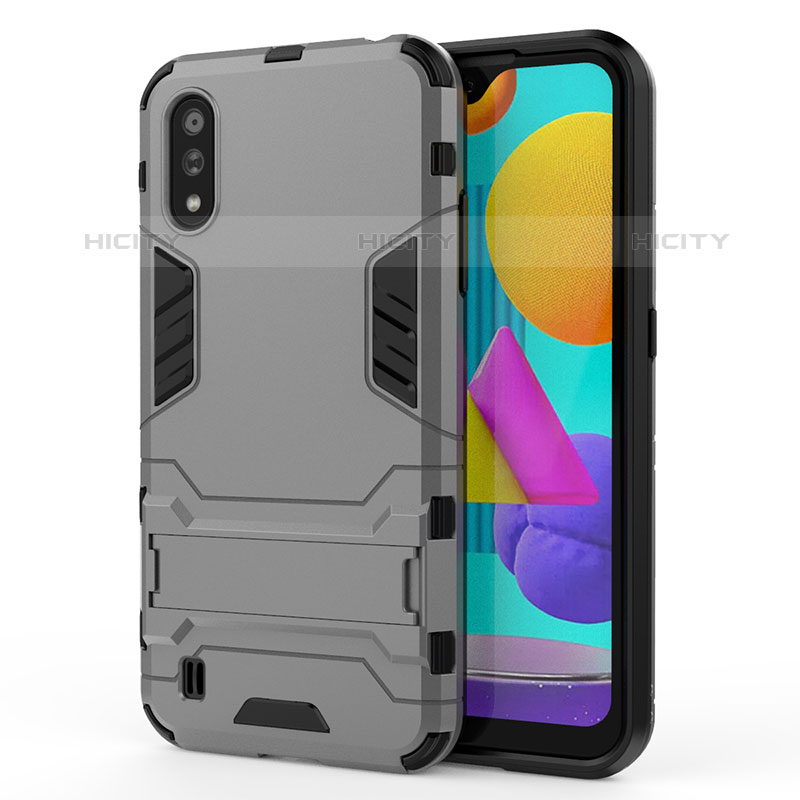 Custodia Silicone e Plastica Opaca Cover con Supporto T01 per Samsung Galaxy M01