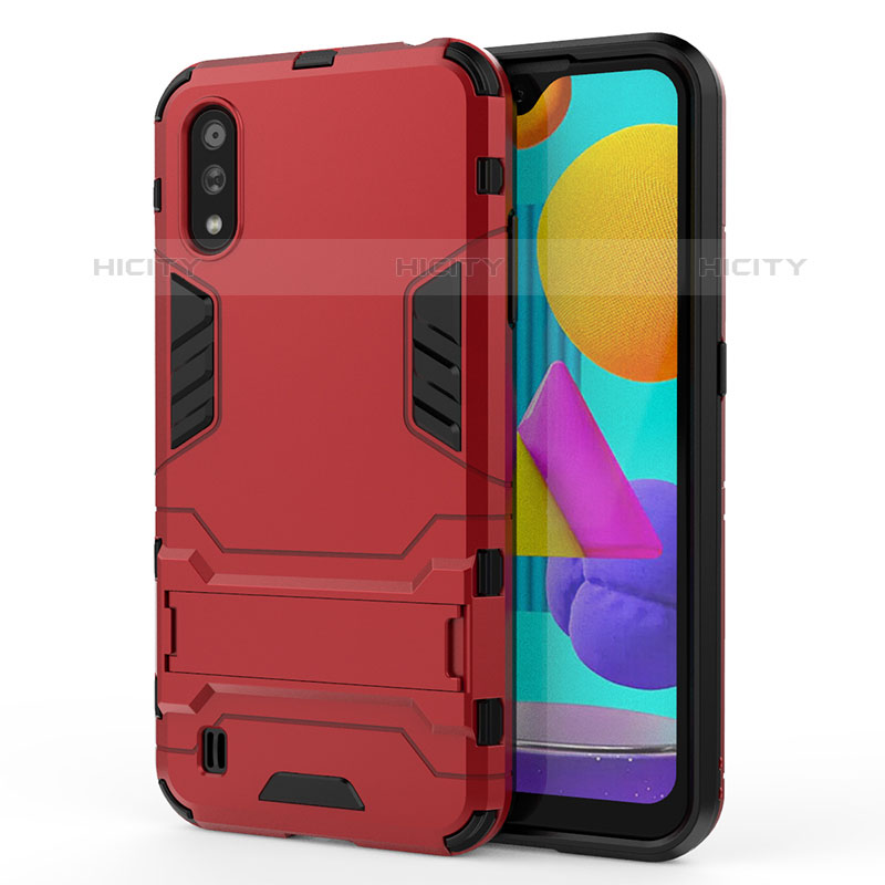 Custodia Silicone e Plastica Opaca Cover con Supporto T01 per Samsung Galaxy M01 Rosso