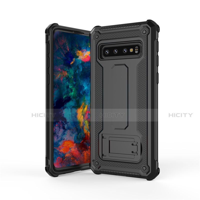 Custodia Silicone e Plastica Opaca Cover con Supporto T01 per Samsung Galaxy S10