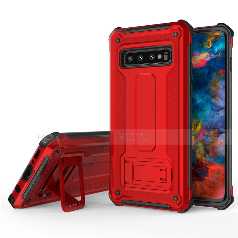 Custodia Silicone e Plastica Opaca Cover con Supporto T01 per Samsung Galaxy S10