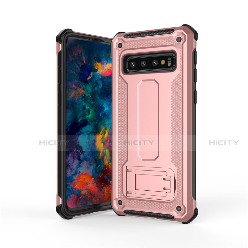 Custodia Silicone e Plastica Opaca Cover con Supporto T01 per Samsung Galaxy S10