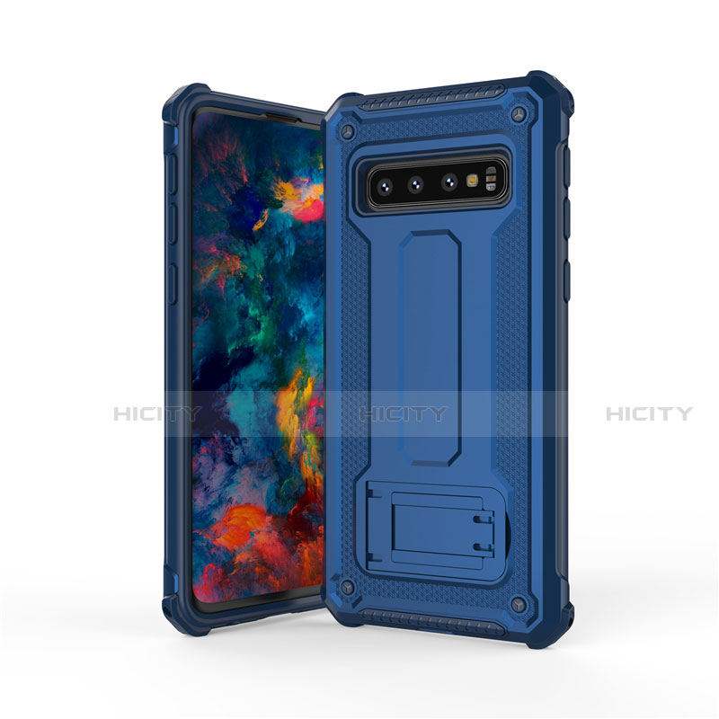 Custodia Silicone e Plastica Opaca Cover con Supporto T01 per Samsung Galaxy S10 5G Blu