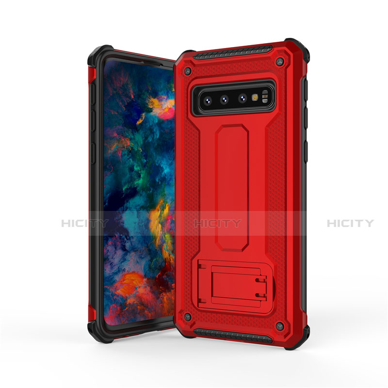 Custodia Silicone e Plastica Opaca Cover con Supporto T01 per Samsung Galaxy S10 5G Rosso