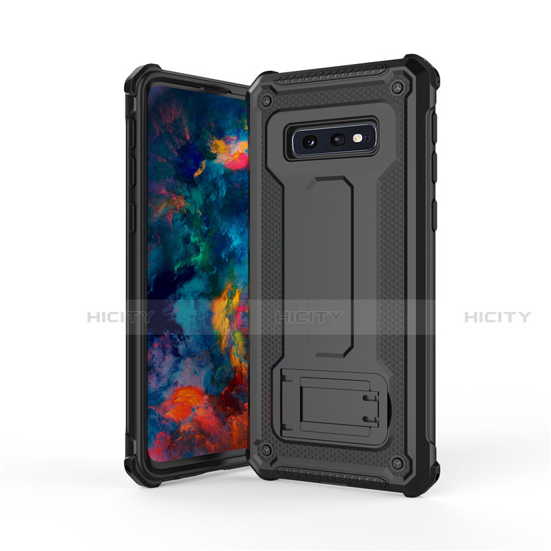 Custodia Silicone e Plastica Opaca Cover con Supporto T01 per Samsung Galaxy S10e Nero