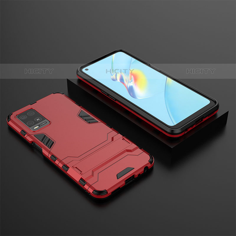 Custodia Silicone e Plastica Opaca Cover con Supporto T02 per Oppo A54 4G Rosso