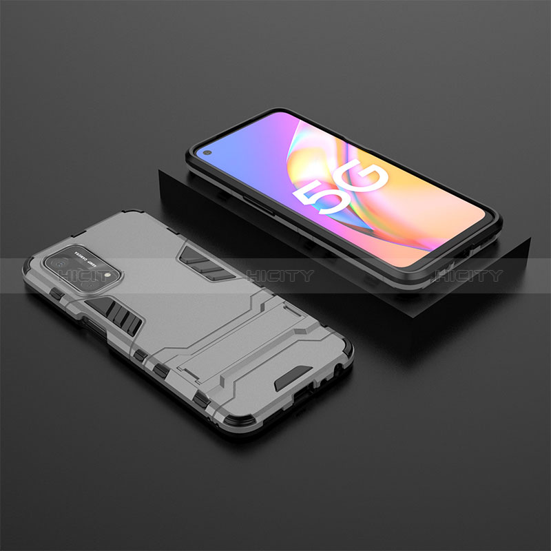 Custodia Silicone e Plastica Opaca Cover con Supporto T02 per Oppo A54 5G Grigio