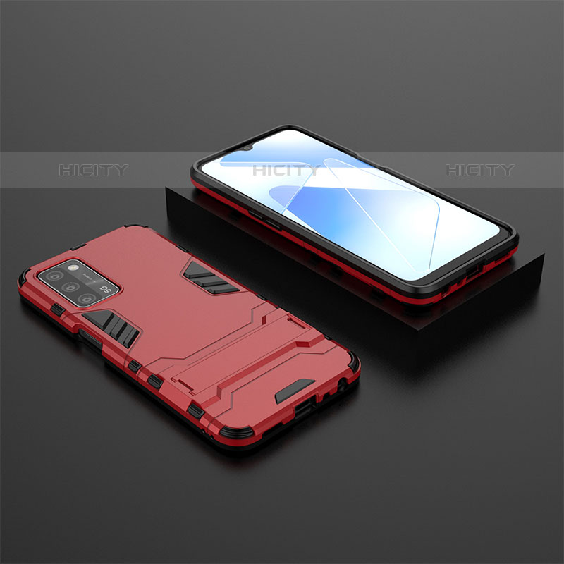 Custodia Silicone e Plastica Opaca Cover con Supporto T02 per Oppo A55 5G Rosso