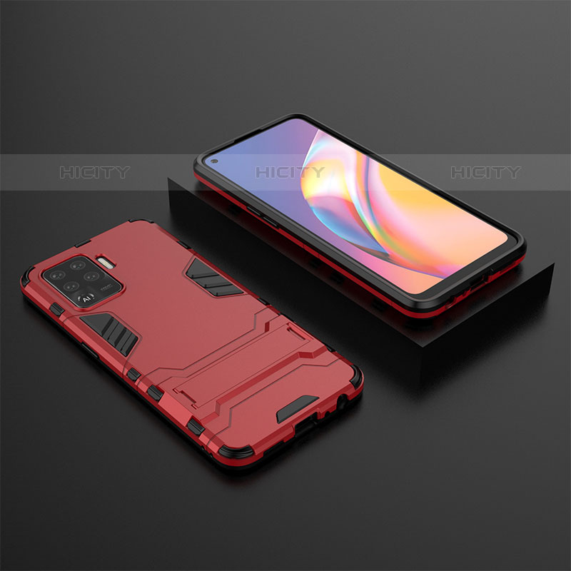 Custodia Silicone e Plastica Opaca Cover con Supporto T02 per Oppo A94 4G Rosso