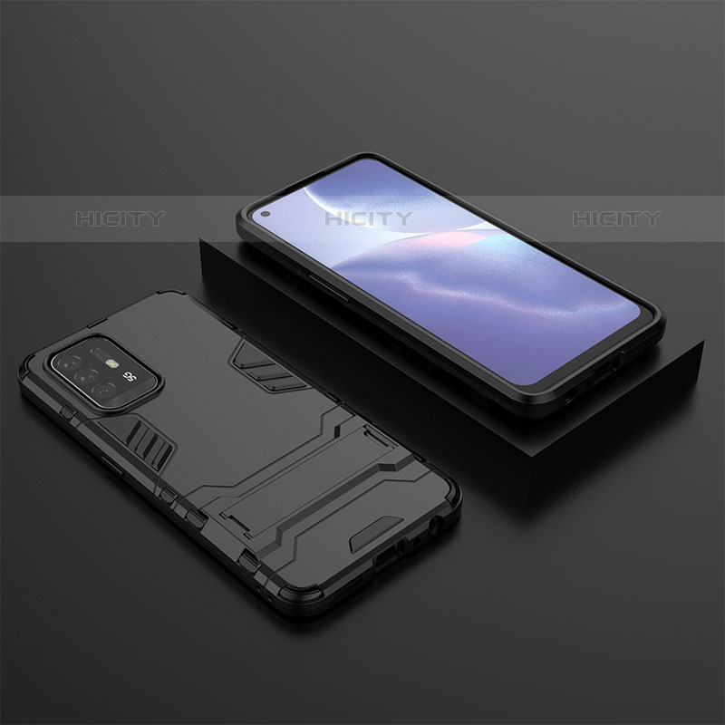 Custodia Silicone e Plastica Opaca Cover con Supporto T02 per Oppo A94 5G Nero