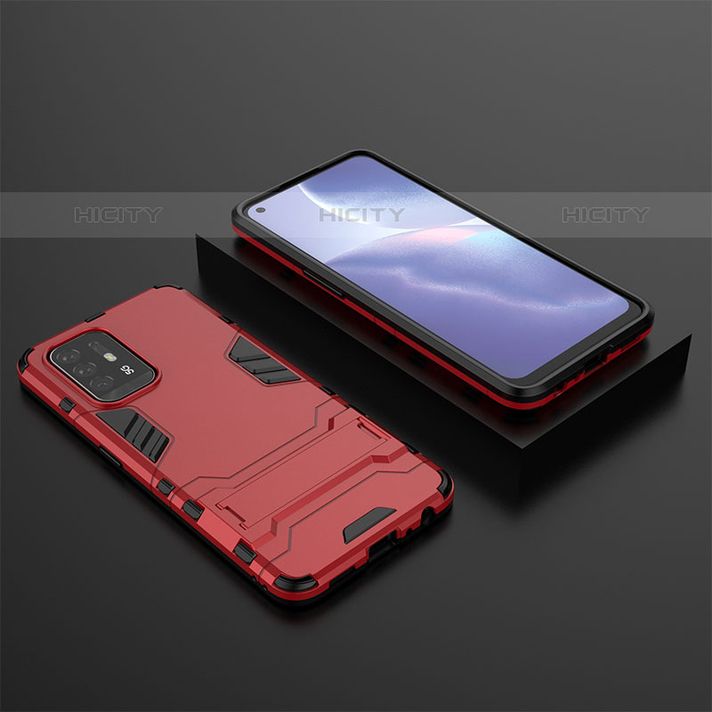 Custodia Silicone e Plastica Opaca Cover con Supporto T02 per Oppo A94 5G Rosso