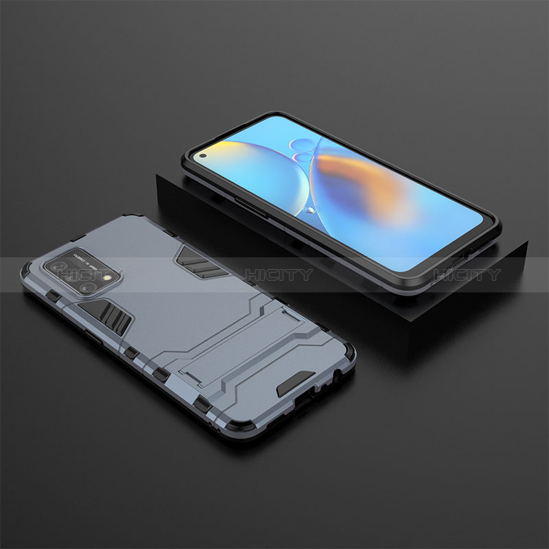 Custodia Silicone e Plastica Opaca Cover con Supporto T02 per Oppo A95 4G Blu