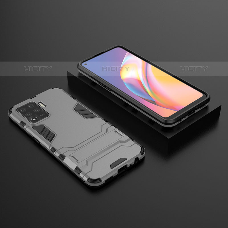 Custodia Silicone e Plastica Opaca Cover con Supporto T02 per Oppo F19 Pro Grigio