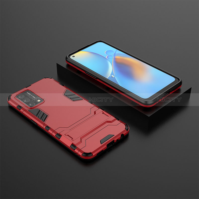 Custodia Silicone e Plastica Opaca Cover con Supporto T02 per Oppo F19 Rosso