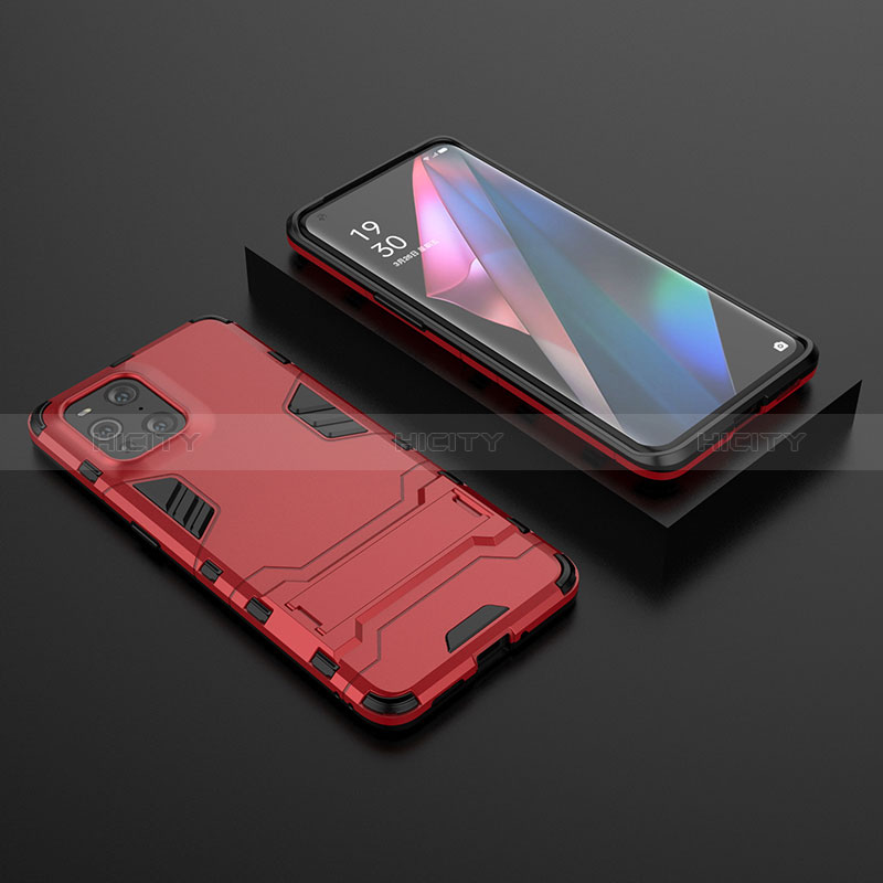 Custodia Silicone e Plastica Opaca Cover con Supporto T02 per Oppo Find X3 5G