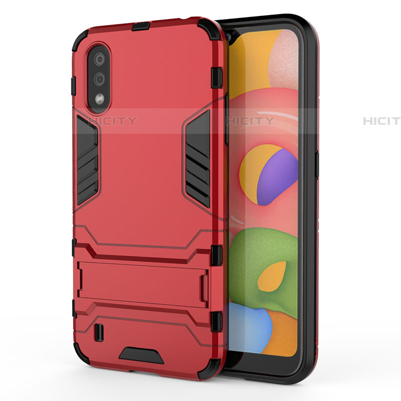 Custodia Silicone e Plastica Opaca Cover con Supporto T02 per Samsung Galaxy A01 SM-A015