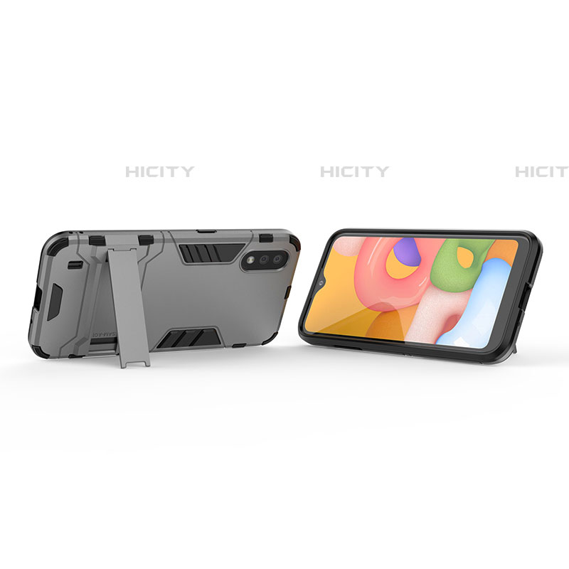 Custodia Silicone e Plastica Opaca Cover con Supporto T02 per Samsung Galaxy A01 SM-A015