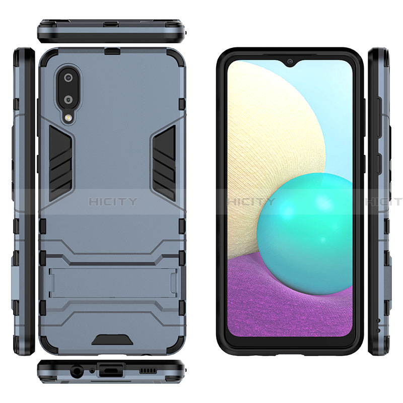 Custodia Silicone e Plastica Opaca Cover con Supporto T02 per Samsung Galaxy A02