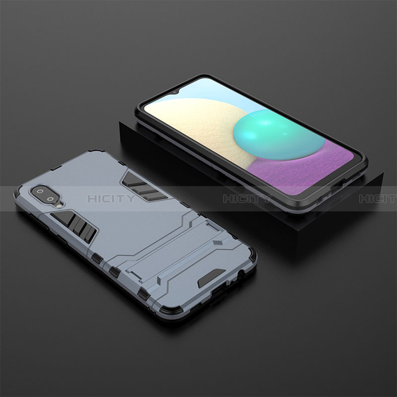 Custodia Silicone e Plastica Opaca Cover con Supporto T02 per Samsung Galaxy A02 Blu