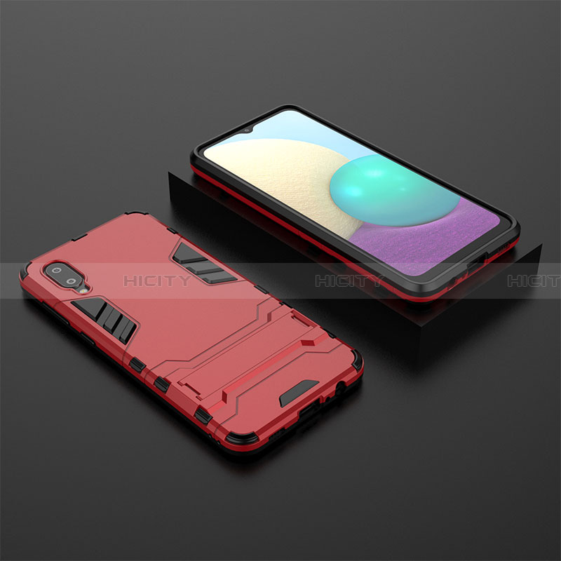 Custodia Silicone e Plastica Opaca Cover con Supporto T02 per Samsung Galaxy A02 Rosso