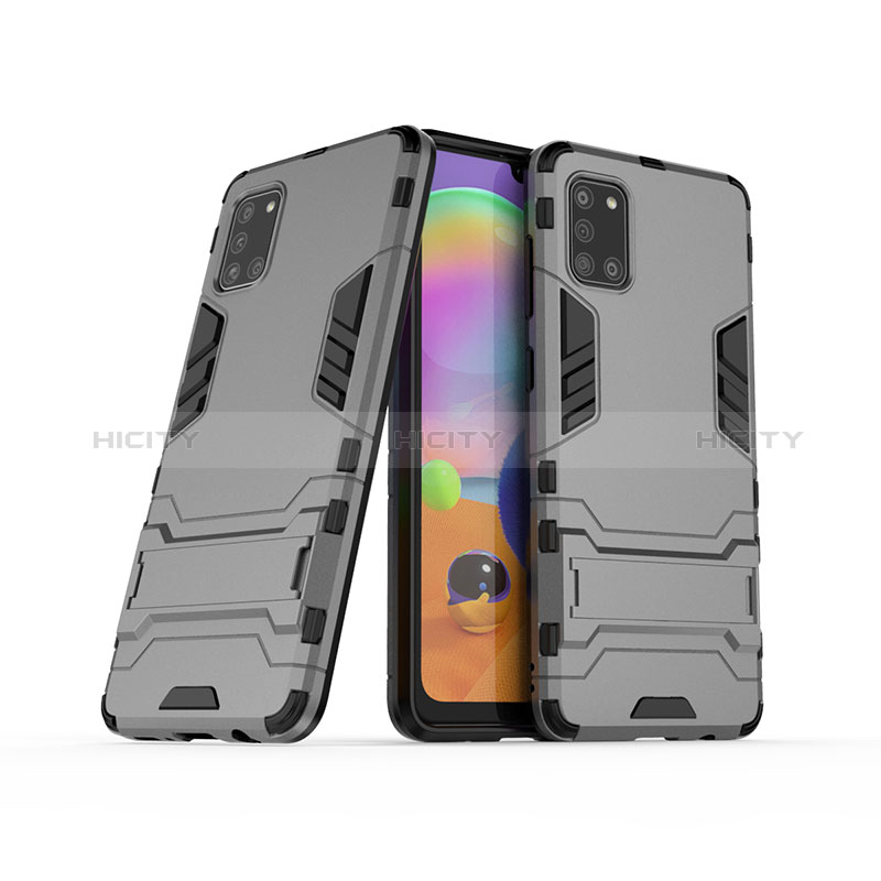 Custodia Silicone e Plastica Opaca Cover con Supporto T02 per Samsung Galaxy A31 Grigio