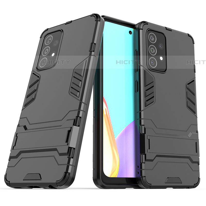 Custodia Silicone e Plastica Opaca Cover con Supporto T02 per Samsung Galaxy A52 4G Nero