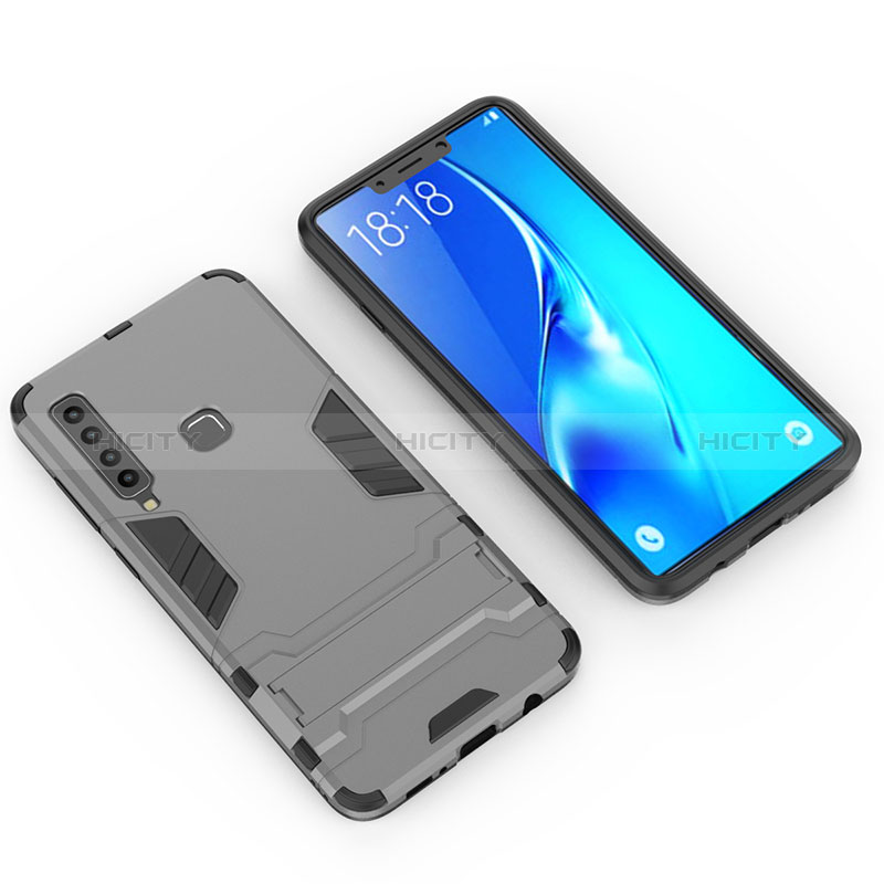 Custodia Silicone e Plastica Opaca Cover con Supporto T02 per Samsung Galaxy A9s Grigio