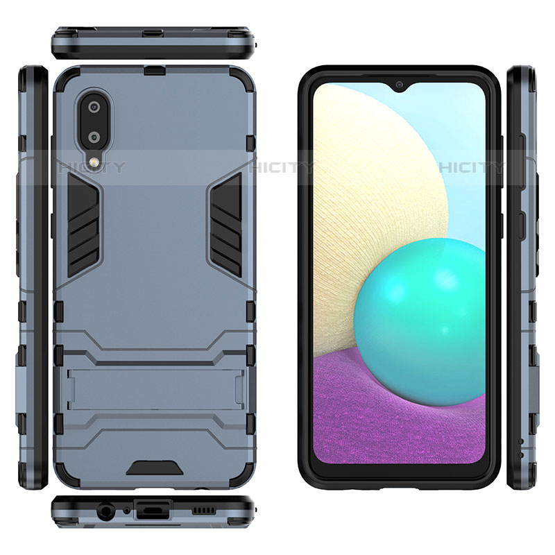 Custodia Silicone e Plastica Opaca Cover con Supporto T02 per Samsung Galaxy M02