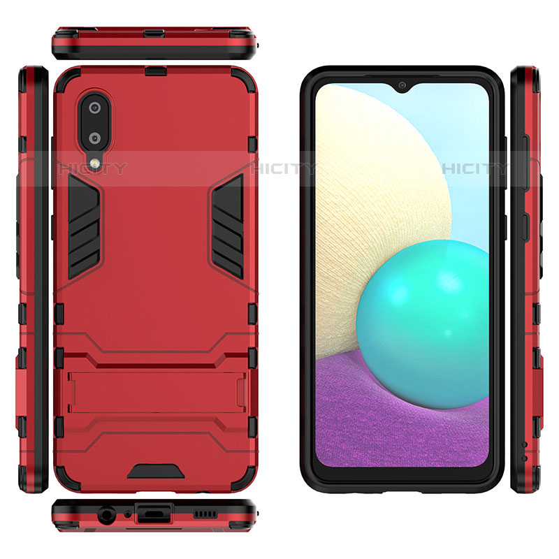 Custodia Silicone e Plastica Opaca Cover con Supporto T02 per Samsung Galaxy M02