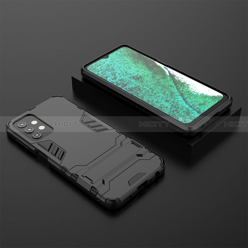 Custodia Silicone e Plastica Opaca Cover con Supporto T03 per Samsung Galaxy A32 4G Nero