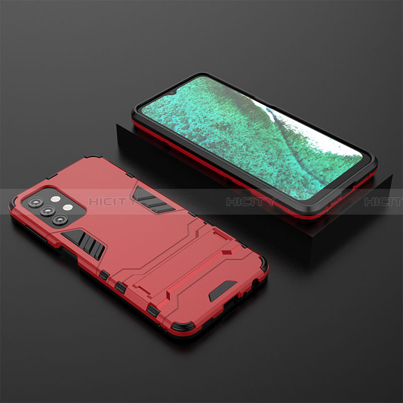 Custodia Silicone e Plastica Opaca Cover con Supporto T03 per Samsung Galaxy A32 4G Rosso