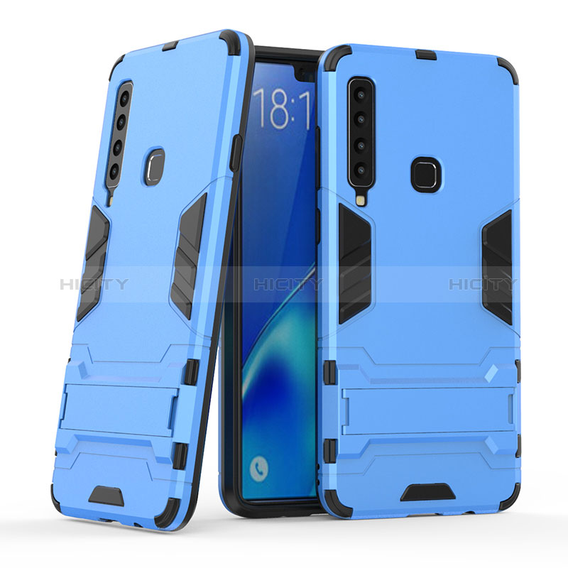 Custodia Silicone e Plastica Opaca Cover con Supporto T03 per Samsung Galaxy A9 (2018) A920 Cielo Blu