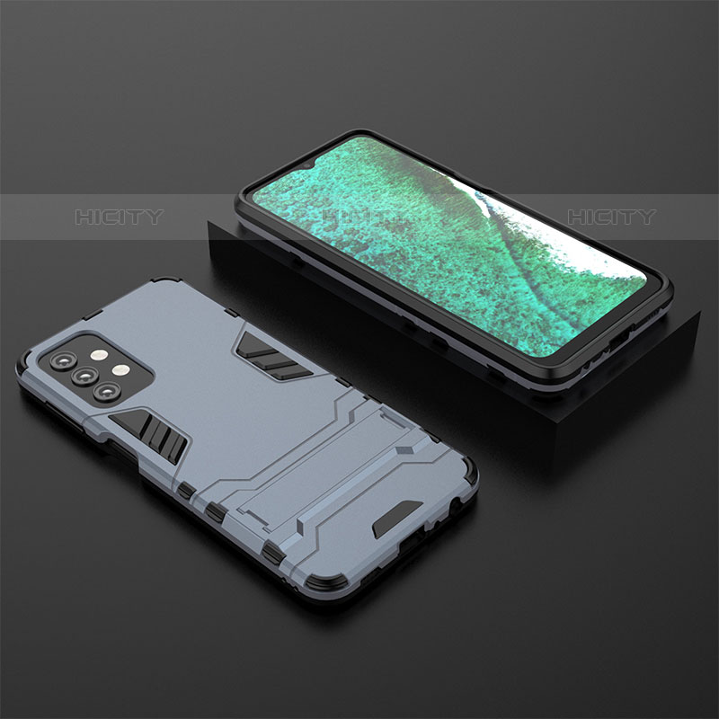 Custodia Silicone e Plastica Opaca Cover con Supporto T03 per Samsung Galaxy M32 5G Blu