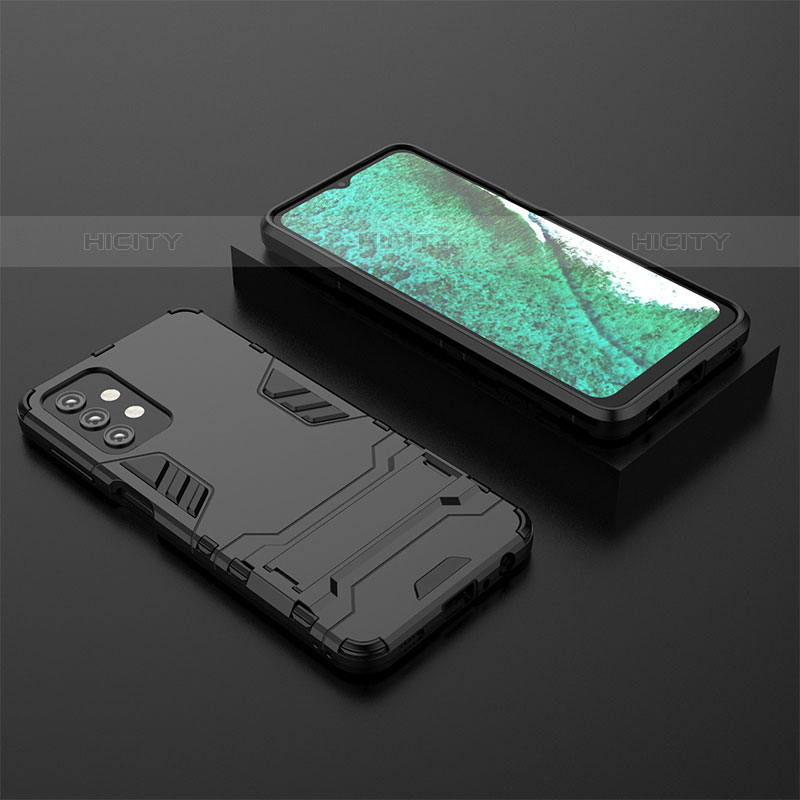 Custodia Silicone e Plastica Opaca Cover con Supporto T03 per Samsung Galaxy M32 5G Nero