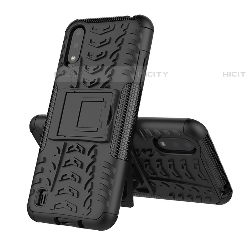 Custodia Silicone e Plastica Opaca Cover con Supporto T04 per Samsung Galaxy A01 SM-A015 Nero