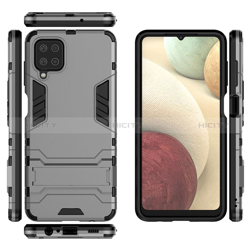 Custodia Silicone e Plastica Opaca Cover con Supporto T04 per Samsung Galaxy A12