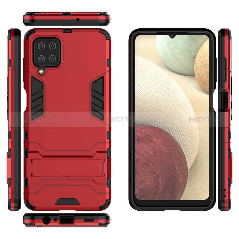 Custodia Silicone e Plastica Opaca Cover con Supporto T04 per Samsung Galaxy A12