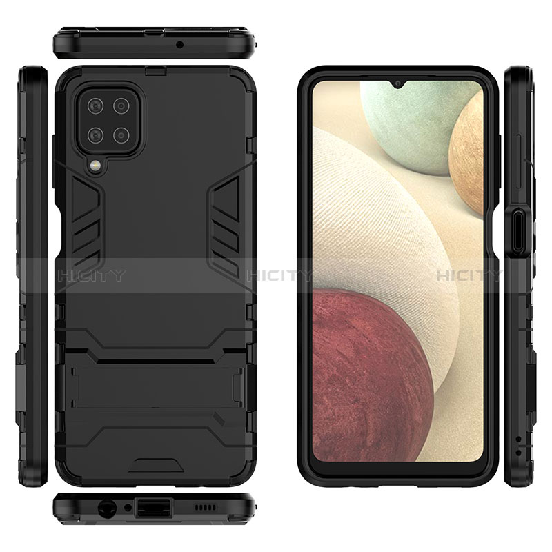 Custodia Silicone e Plastica Opaca Cover con Supporto T04 per Samsung Galaxy M12