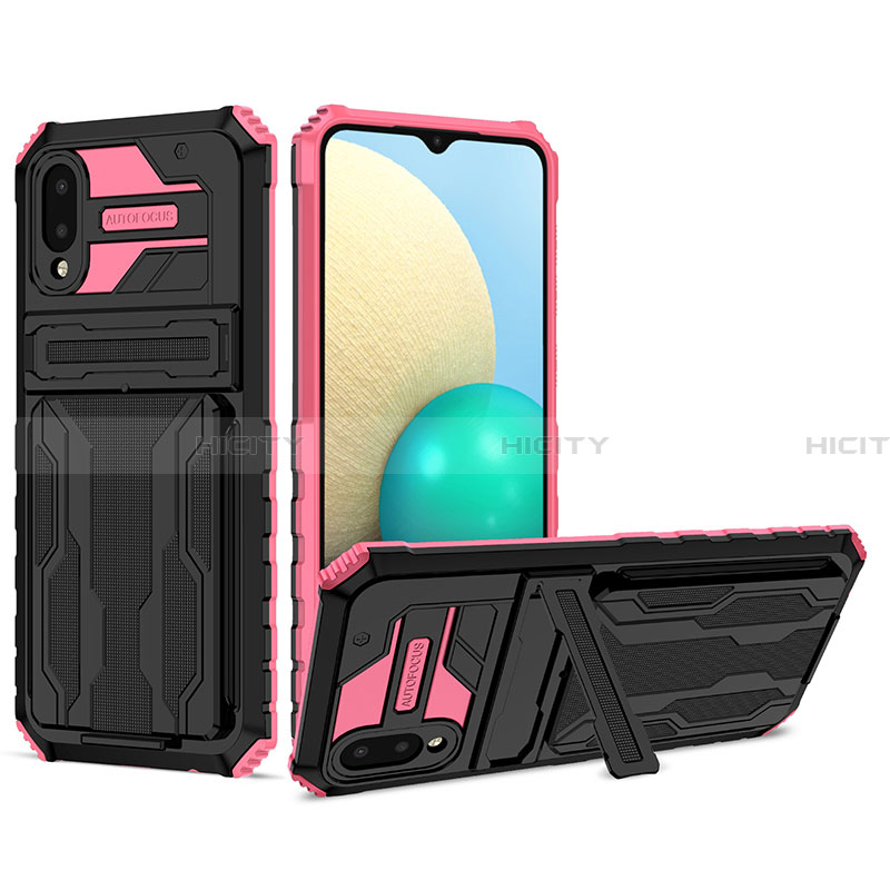 Custodia Silicone e Plastica Opaca Cover con Supporto YF1 per Samsung Galaxy A02 Rosa