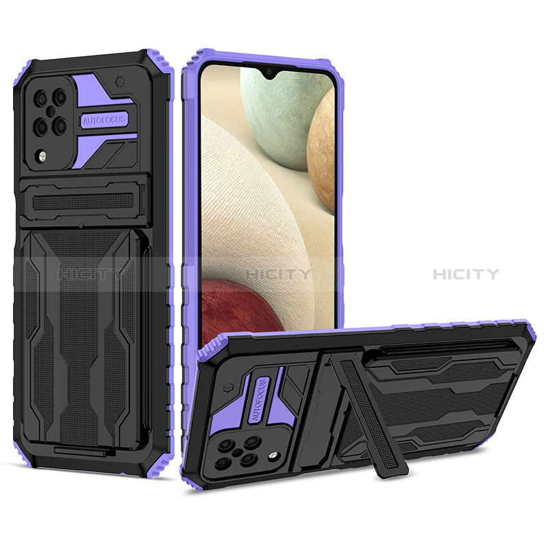 Custodia Silicone e Plastica Opaca Cover con Supporto YF1 per Samsung Galaxy A12 Nacho Viola