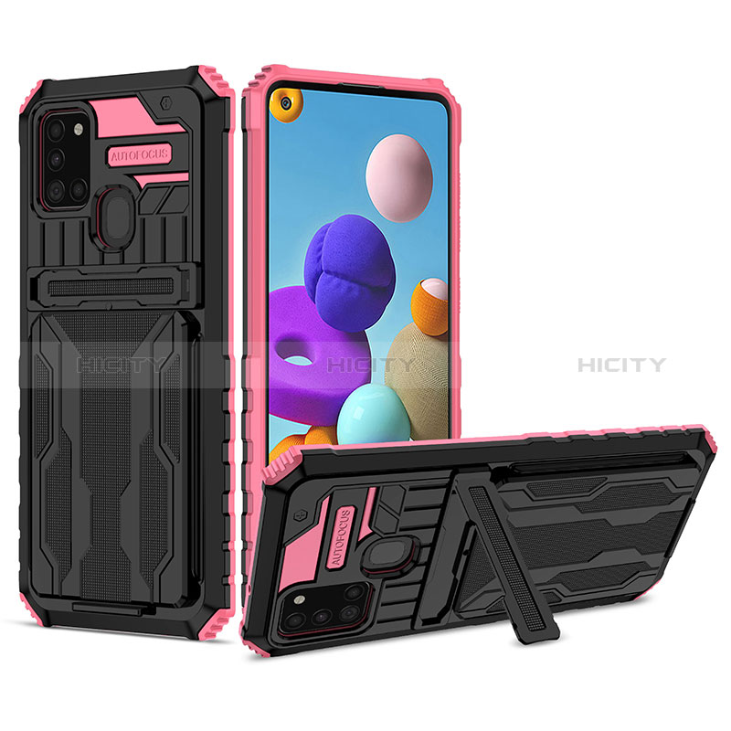 Custodia Silicone e Plastica Opaca Cover con Supporto YF1 per Samsung Galaxy A21s