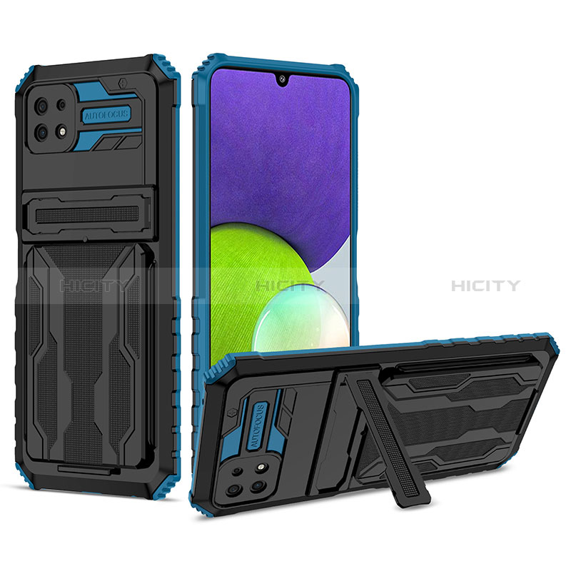 Custodia Silicone e Plastica Opaca Cover con Supporto YF1 per Samsung Galaxy A22s 5G Blu