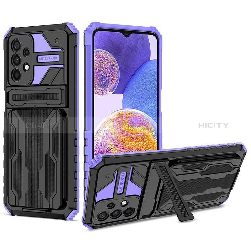 Custodia Silicone e Plastica Opaca Cover con Supporto YF1 per Samsung Galaxy A23 5G Viola