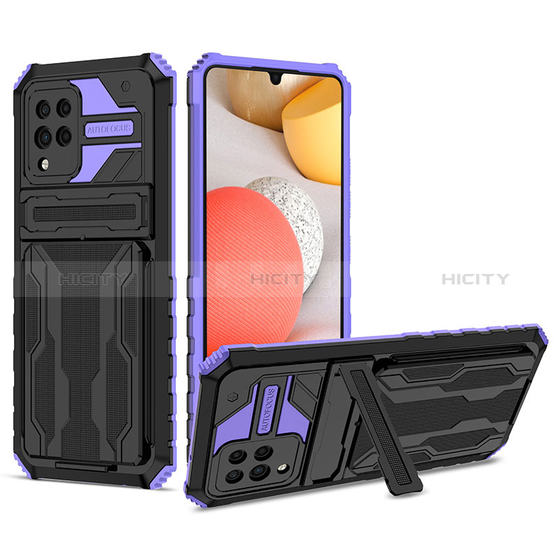 Custodia Silicone e Plastica Opaca Cover con Supporto YF1 per Samsung Galaxy A42 5G Viola