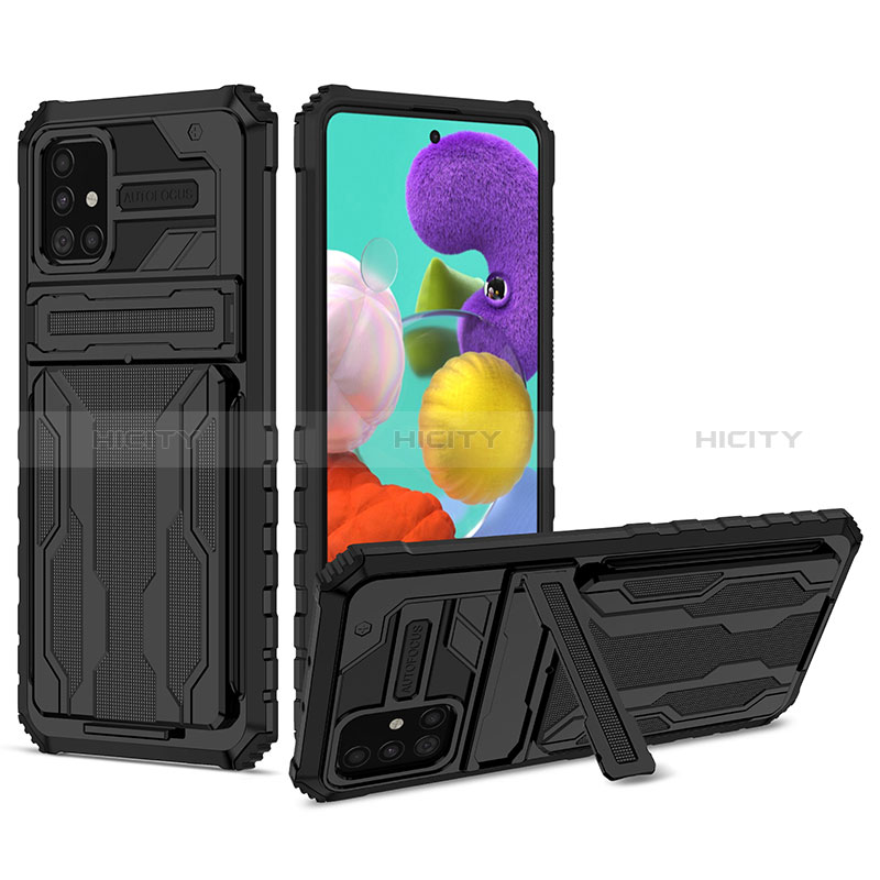 Custodia Silicone e Plastica Opaca Cover con Supporto YF1 per Samsung Galaxy A51 4G Nero