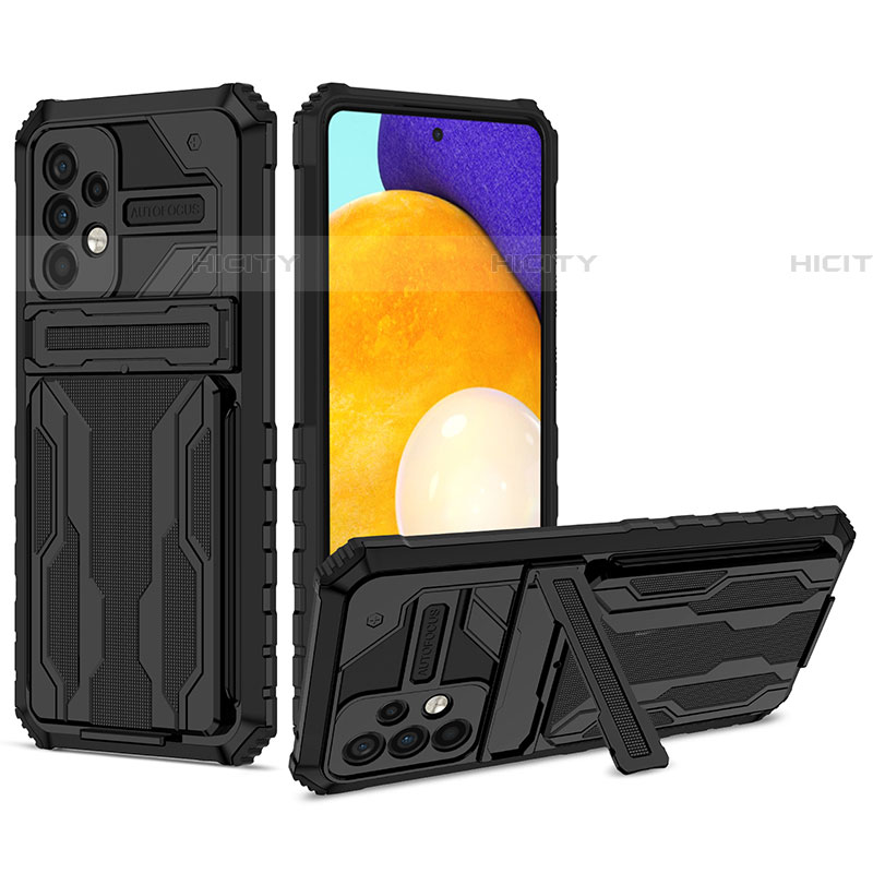 Custodia Silicone e Plastica Opaca Cover con Supporto YF1 per Samsung Galaxy A52 4G Nero