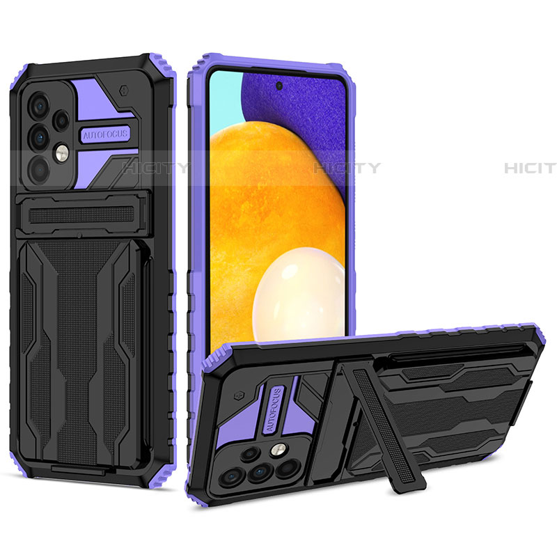 Custodia Silicone e Plastica Opaca Cover con Supporto YF1 per Samsung Galaxy A52 4G Viola