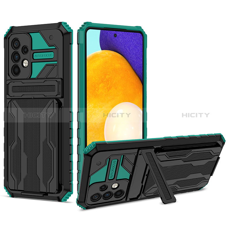 Custodia Silicone e Plastica Opaca Cover con Supporto YF1 per Samsung Galaxy A52s 5G Verde